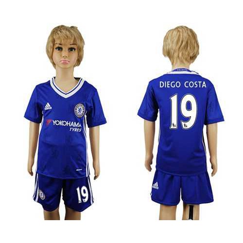 Chelsea #19 Diego Costa Blue Home Kid Soccer Club Jersey