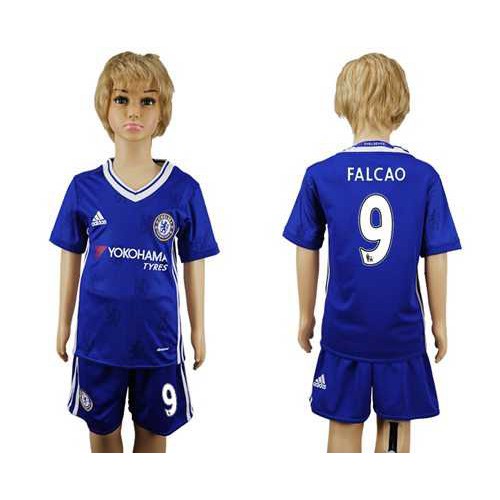 Chelsea #9 Falcao Blue Home Kid Soccer Club Jersey