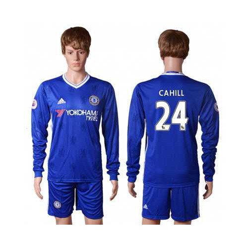 Chelsea #24 Cahill Home Long Sleeves Soccer Club Jersey