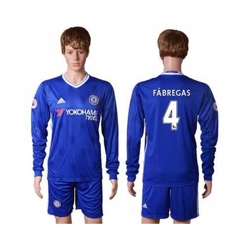Chelsea #4 Fabregas Home Long Sleeves Soccer Club Jersey