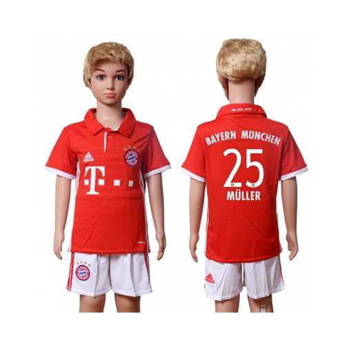 Bayern Munchen #25 Muller Home Kid Soccer Club Jersey
