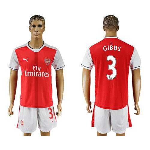 Arsenal #3 Gibbs Home Soccer Club Jersey