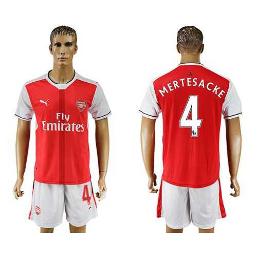 Arsenal #4 Mertesacke Home Soccer Club Jersey