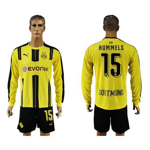 Dortmund #15 Hummels Home Long Sleeves Soccer Club Jersey