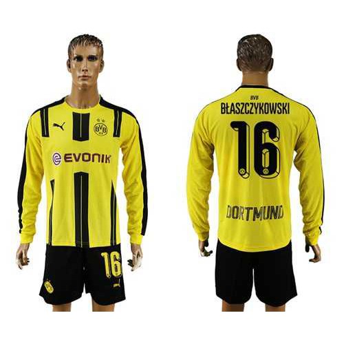 Dortmund #16 Blaszczykowski Home Long Sleeves Soccer Club Jersey