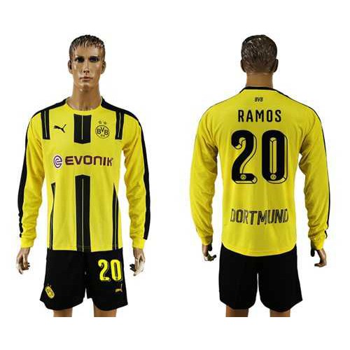 Dortmund #20 Ramos Home Long Sleeves Soccer Club Jersey