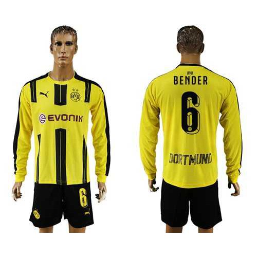 Dortmund #6 Bender Home Long Sleeves Soccer Club Jersey