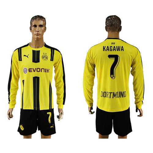 Dortmund #7 Kagawa Home Long Sleeves Soccer Club Jersey