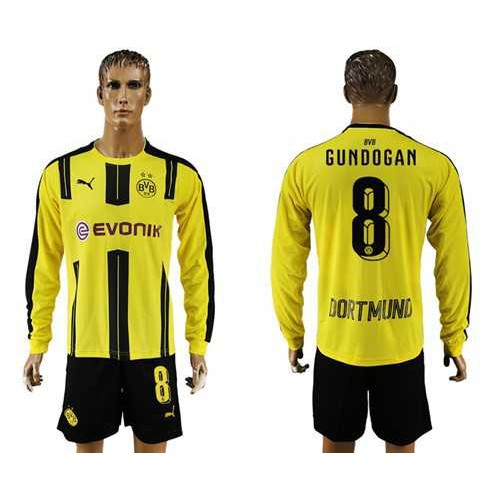 Dortmund #8 Gundogan Home Long Sleeves Soccer Club Jersey