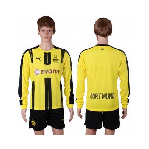 Dortmund Blank Home Long Sleeves Soccer Club Jersey