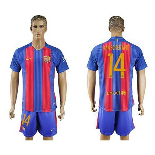 Barcelona #14 Mascherano Home With Blue Shorts Soccer Club Jersey