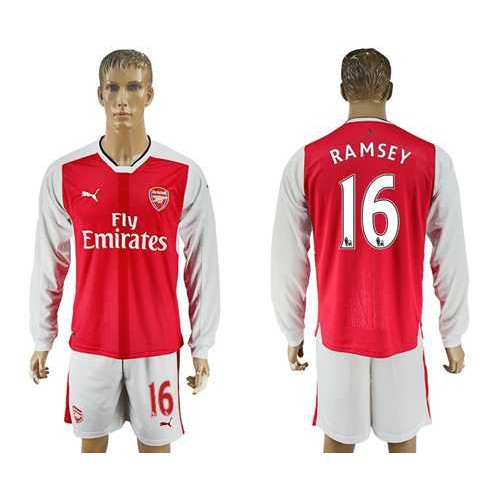 Arsenal #16 Ramsey Red Home Long Sleeves Soccer Club Jersey