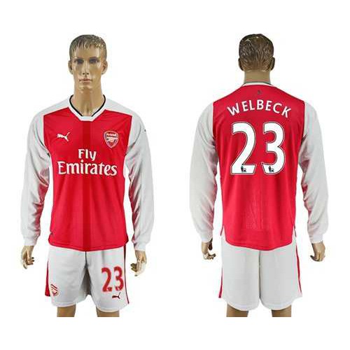 Arsenal #23 Welbeck Red Home Long Sleeves Soccer Club Jersey