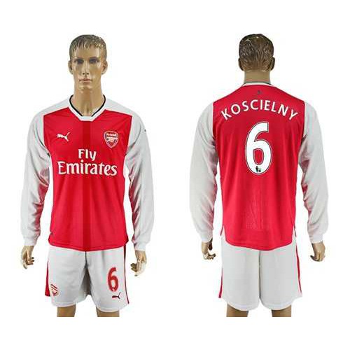 Arsenal #6 Koscielny Red Home Long Sleeves Soccer Club Jersey