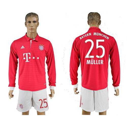Bayern Munchen #25 Muller Home Long Sleeves Soccer Club Jersey