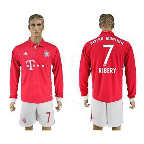 Bayern Munchen #7 Ribery Home Long Sleeves Soccer Club Jersey