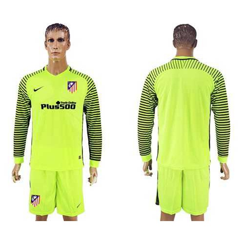 Atletico Madrid Blank Green Goalkeeper Long Sleeves Soccer Club Jersey