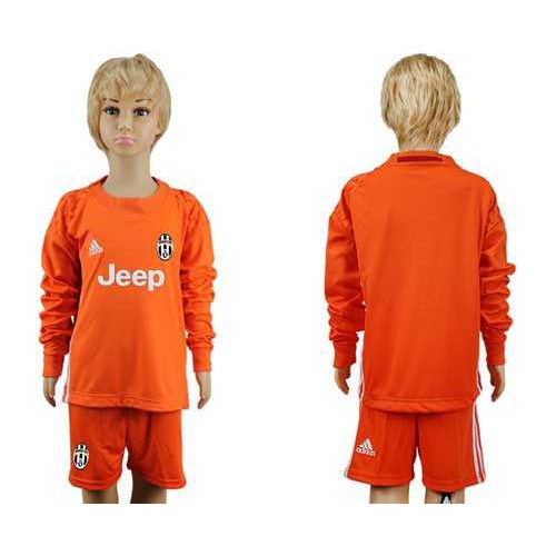 Juventus Blank Orange Long Sleeves Kid Soccer Club Jersey
