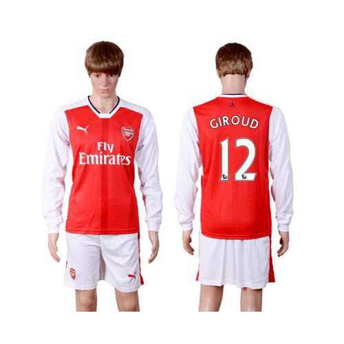 Arsenal #12 Giroud Red Home Long Sleeves Soccer Club Jersey