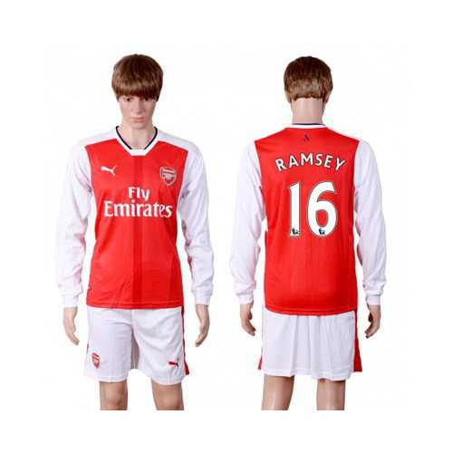 Arsenal #16 Ramsey Red Home Long Sleeves Soccer Club Jersey