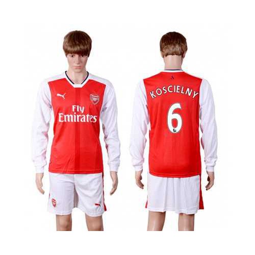 Arsenal #6 Koscielny Red Home Long Sleeves Soccer Club Jersey