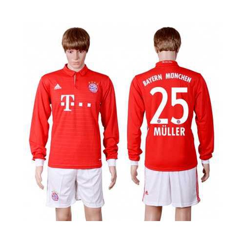 Bayern Munchen #25 Muller Home Long Sleeves Soccer Club Jersey