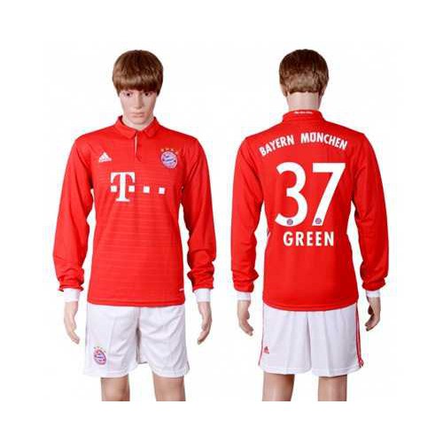 Bayern Munchen #37 Green Home Long Sleeves Soccer Club Jersey