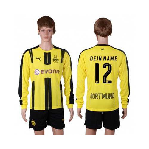 Dortmund #12 Dein Name Home Long Sleeves Soccer Club Jersey