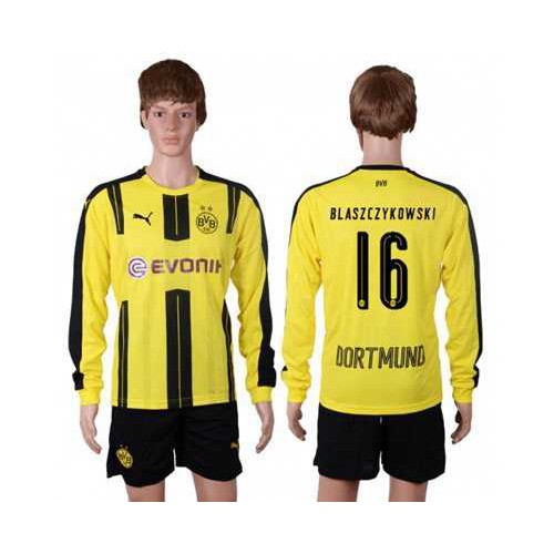 Dortmund #16 Blaszczykowski Home Long Sleeves Soccer Club Jersey