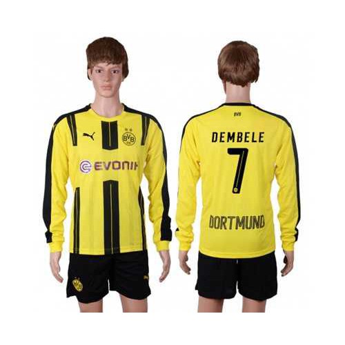 Dortmund #7 Dembele Home Long Sleeves Soccer Club Jersey