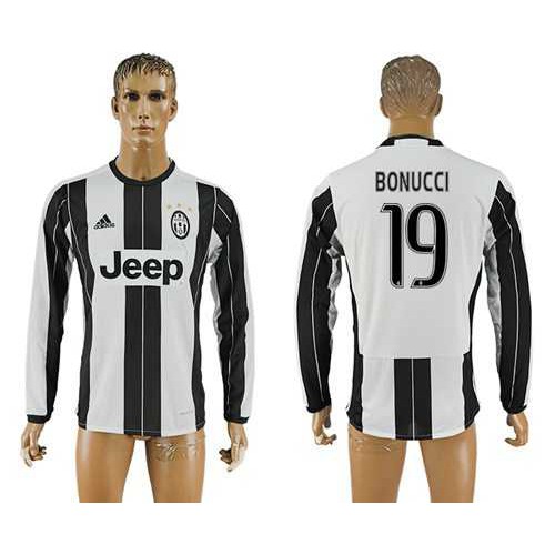Juventus #19 Bonucci Home Long Sleeves Soccer Club Jersey