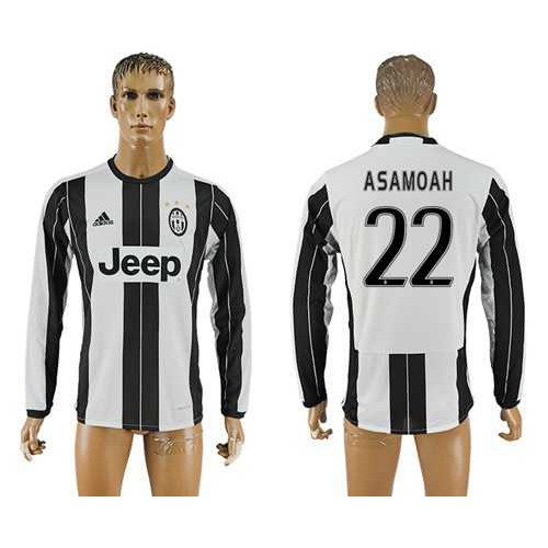 Juventus #22 Asamoah Home Long Sleeves Soccer Club Jersey