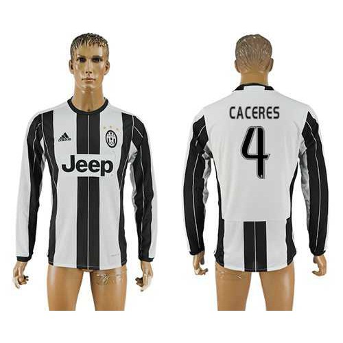 Juventus #4 Caceres Home Long Sleeves Soccer Club Jersey
