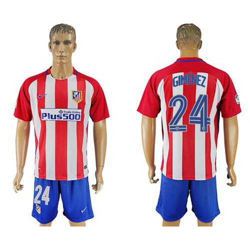 Atletico Madrid #24 Gimenez Home Soccer Club Jersey
