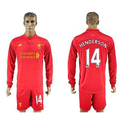 Liverpool #14 Henderson Home Long Sleeves Soccer Club Jersey