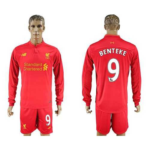 Liverpool #9 Benteke Home Long Sleeves Soccer Club Jersey