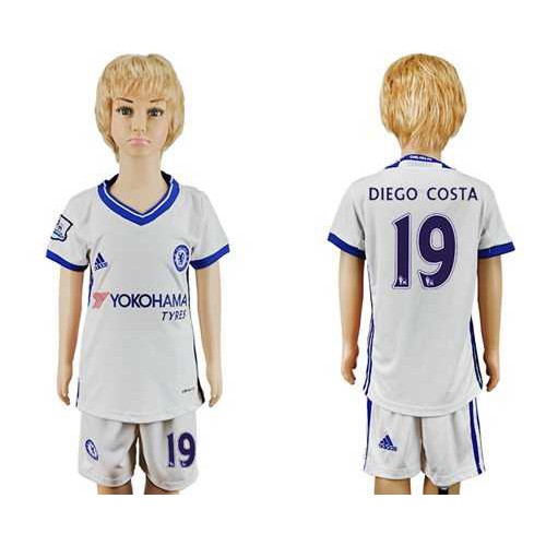 Chelsea #19 Diego Costa White Kid Soccer Club Jersey