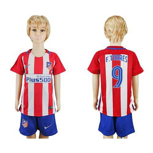 Atletico Madrid #9 F.Torres Home Kid Soccer Club Jersey