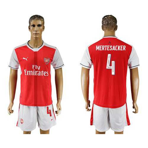 Arsenal #4 Mertesacker Champions League Home Soccer Club Jersey