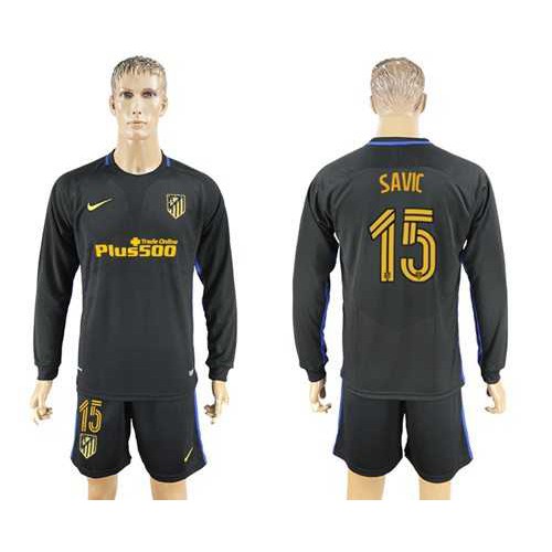 Atletico Madrid #15 Savic Away Long Sleeves Soccer Club Jersey