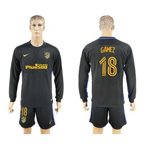 Atletico Madrid #18 Gamez Away Long Sleeves Soccer Club Jersey