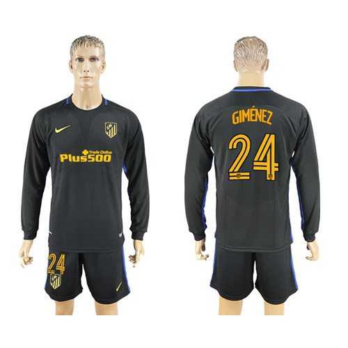 Atletico Madrid #24 Gimenez Away Long Sleeves Soccer Club Jersey