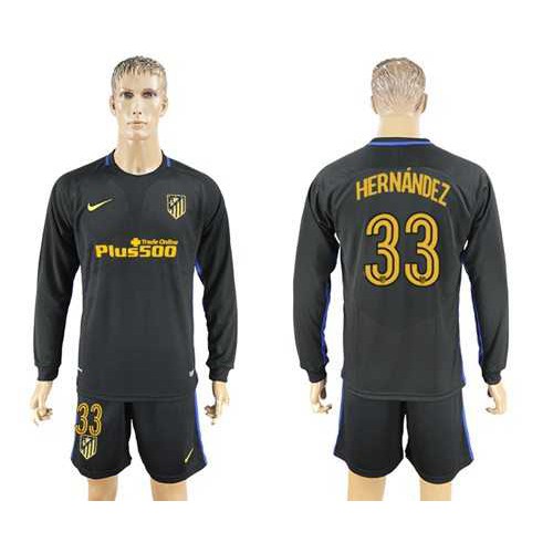 Atletico Madrid #33 Hernandez Away Long Sleeves Soccer Club Jersey