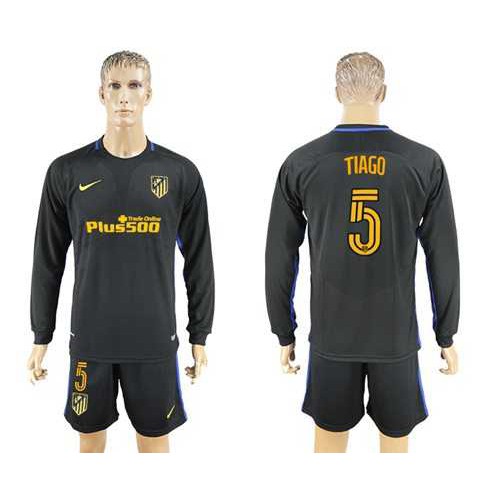 Atletico Madrid #5 Tiago Away Long Sleeves Soccer Club Jersey