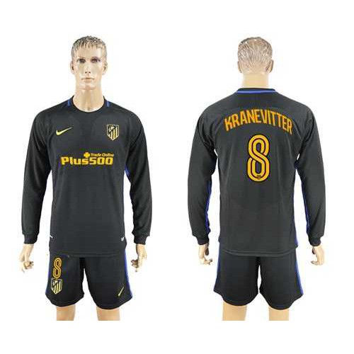 Atletico Madrid #8 Kranevitter Away Long Sleeves Soccer Club Jersey