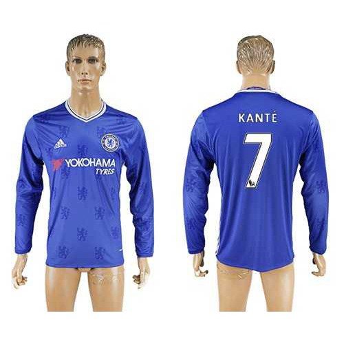 Chelsea #7 Kante Home Long Sleeves Soccer Club Jersey
