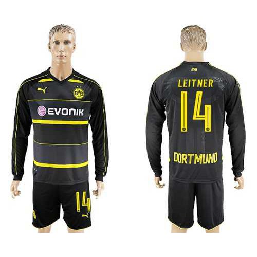 Dortmund #14 Leitner Away Long Sleeves Soccer Club Jersey