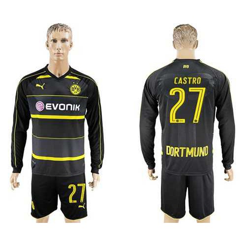 Dortmund #27 Castro Away Long Sleeves Soccer Club Jersey