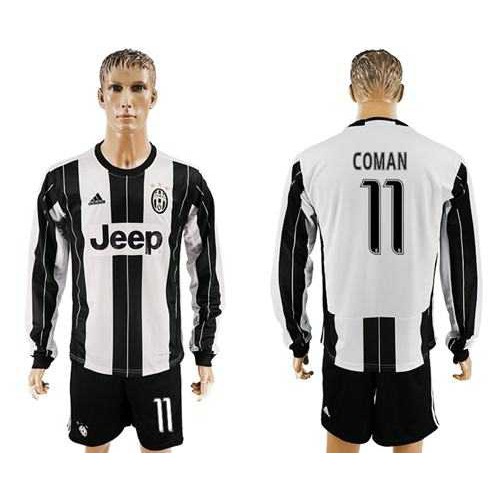 Juventus #11 Coman Home Long Sleeves Soccer Club Jersey