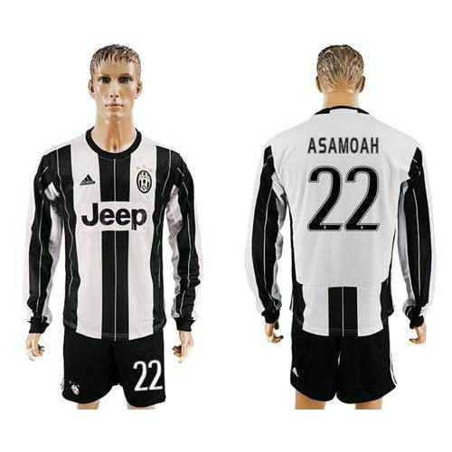 Juventus #22 Asamoah Home Long Sleeves Soccer Club Jersey